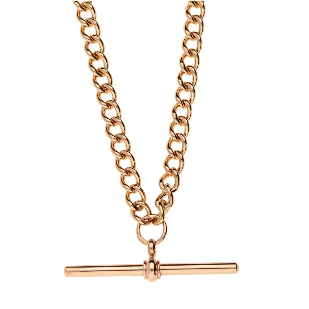 Rose Gold 9ct Double Albert Chain & T-Bar Pendant