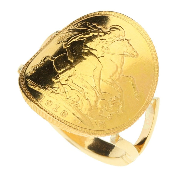 1913 Gold Full Bent Over Sovereign Ring - Size S
