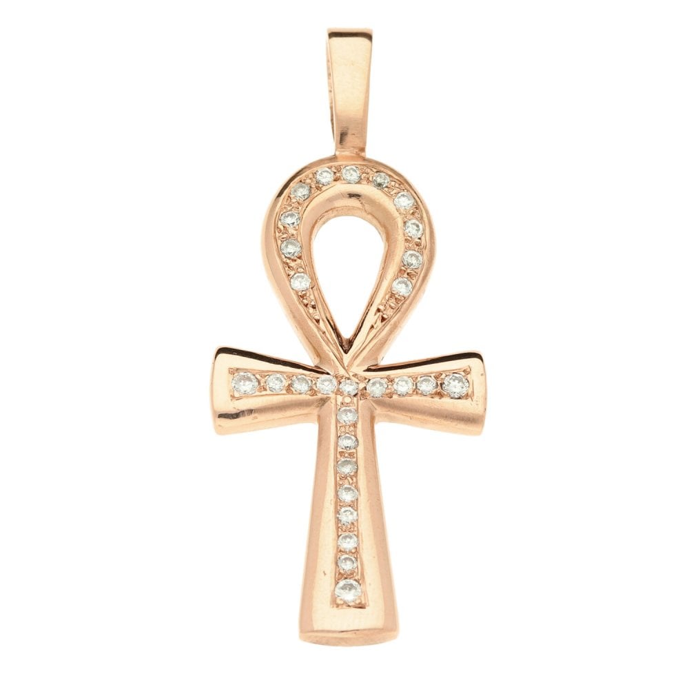 9ct Rose Gold CZ Ladies Cross -11.5g