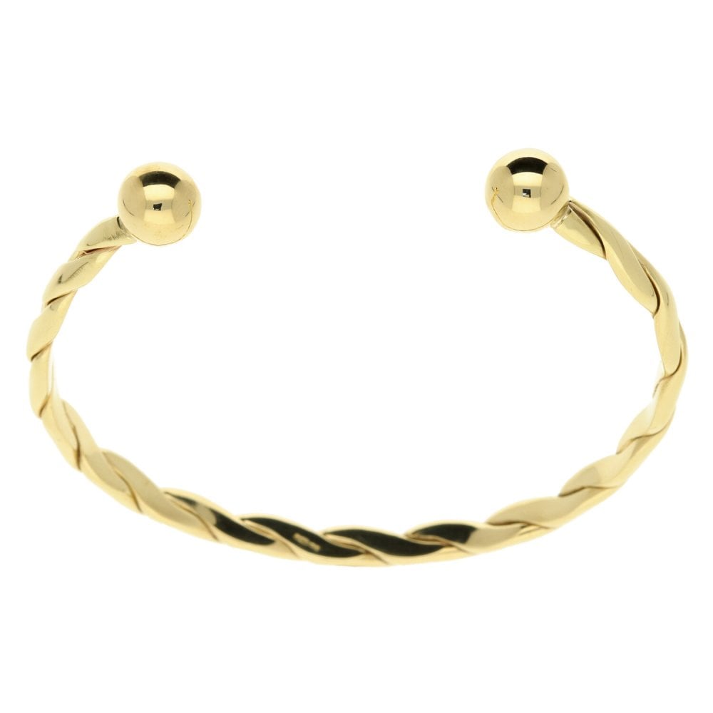 9ct Yellow Gold Ladies Twist Torque Bangle- 18cm