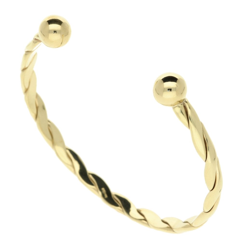 9ct Yellow Gold Ladies Twist Torque Bangle- 18cm