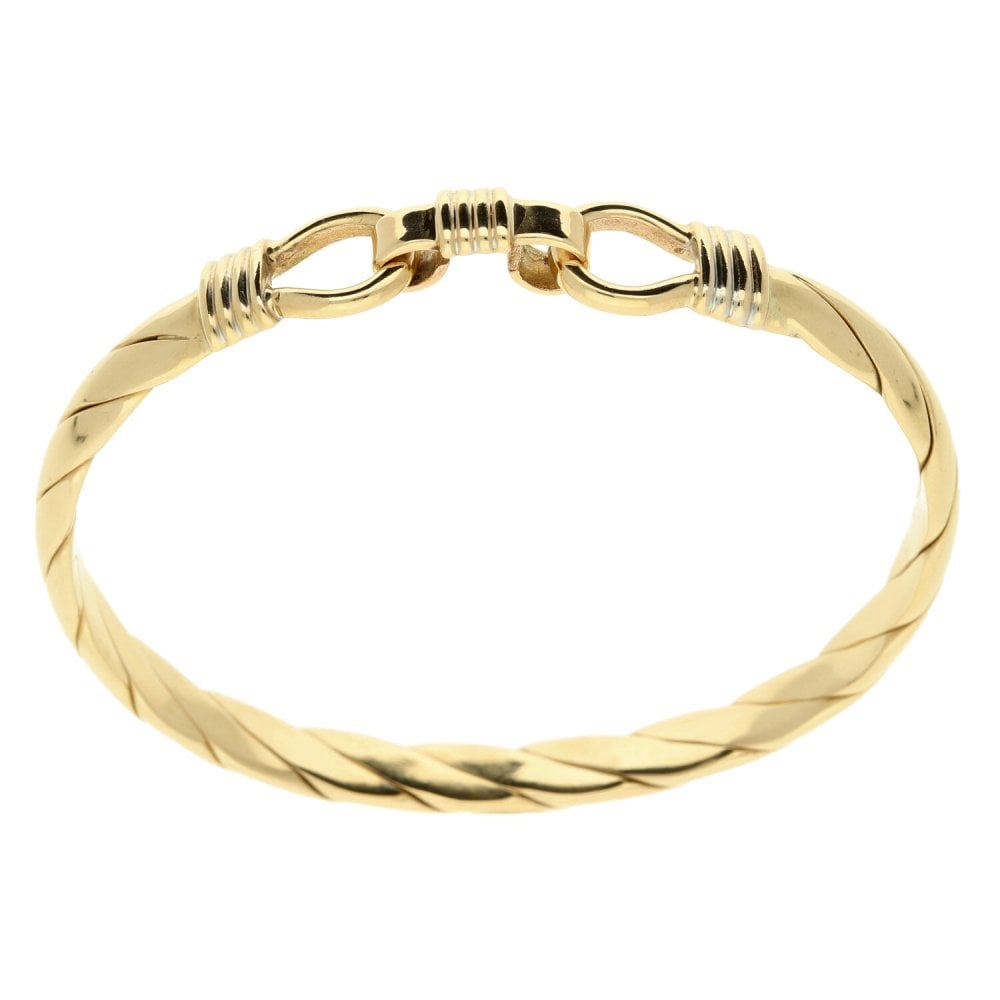 9ct Yellow Gold Ladies Twist Bangle & Hook fastener
