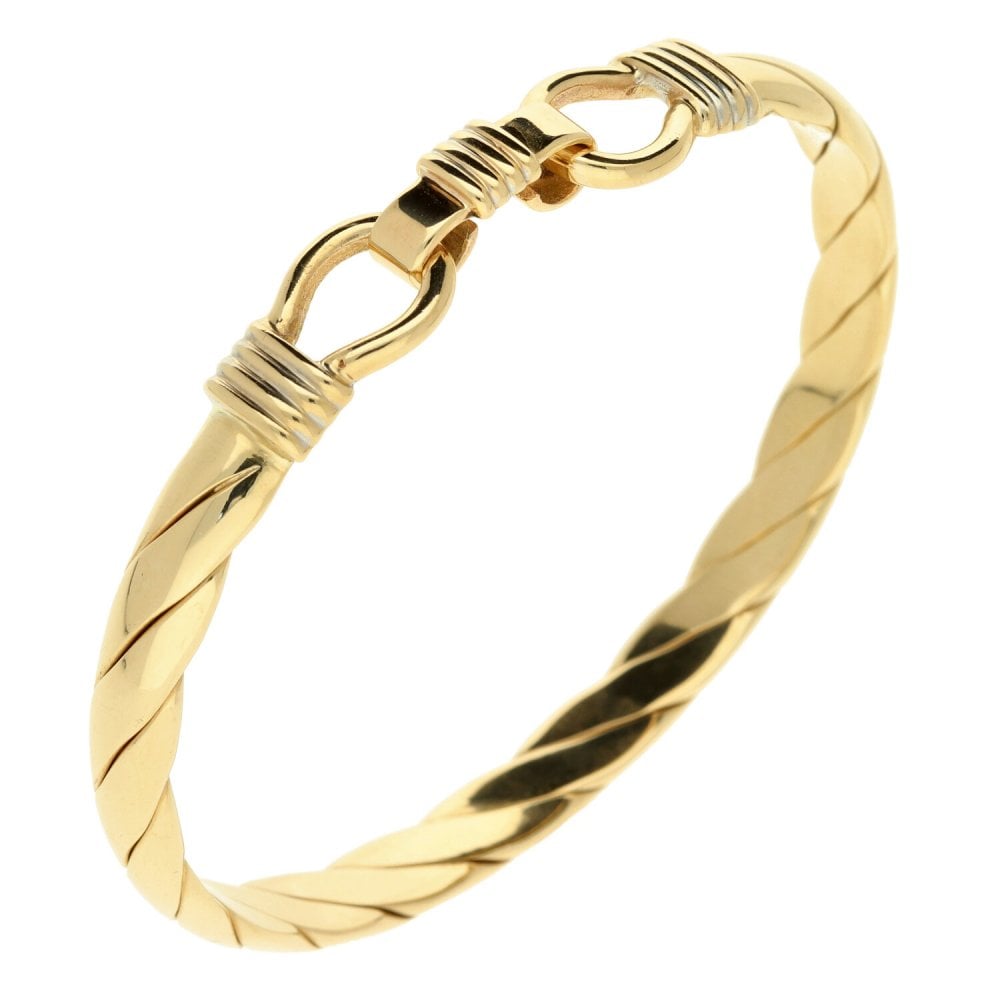 9ct Yellow Gold Ladies Twist Bangle & Hook fastener
