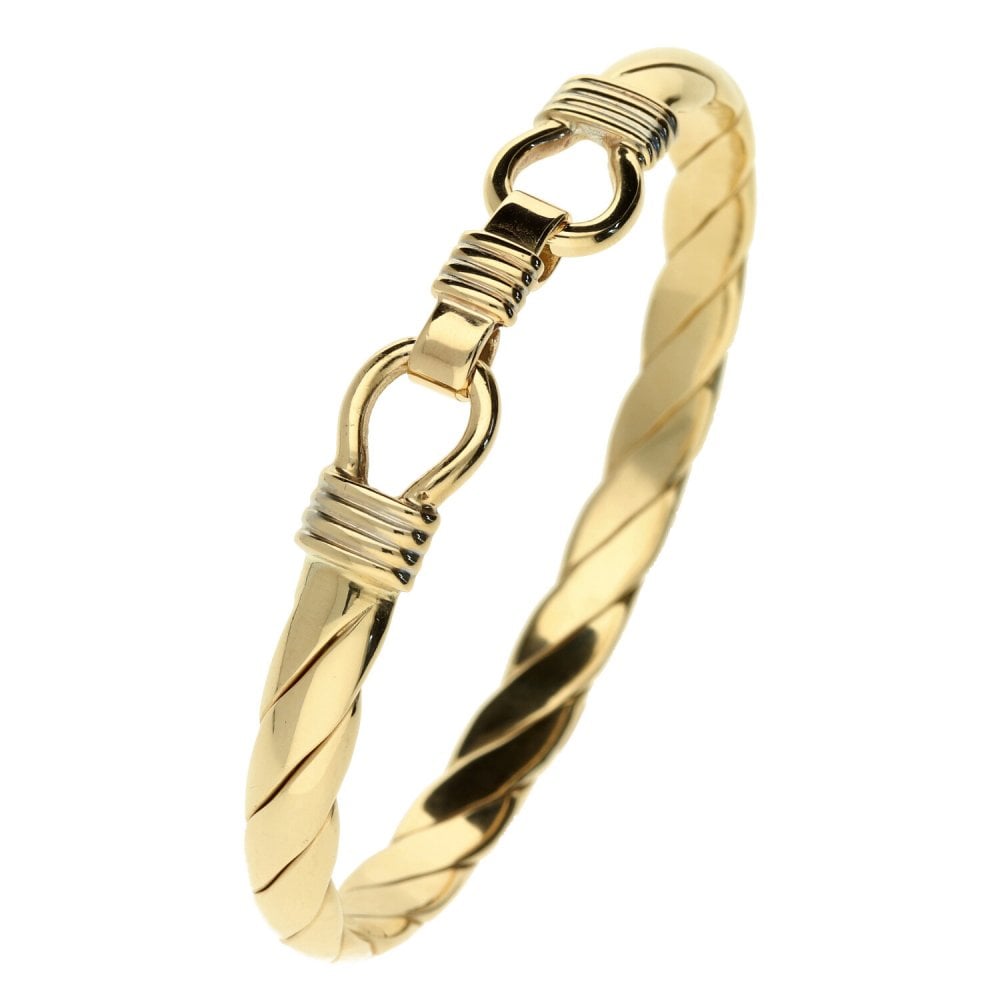 9ct Yellow Gold Ladies Twist Bangle & Hook fastener