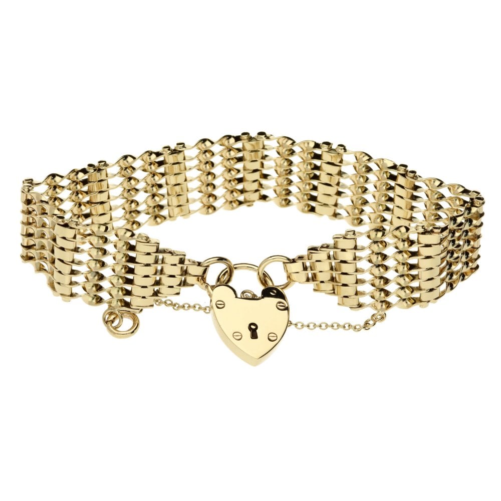 9ct Yellow Gold Ladies Fancy 7 Bar Gate -7.5"