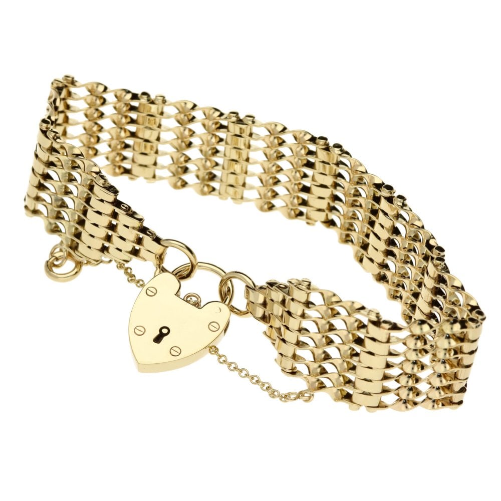 9ct Yellow Gold Ladies Fancy 7 Bar Gate -7.5"