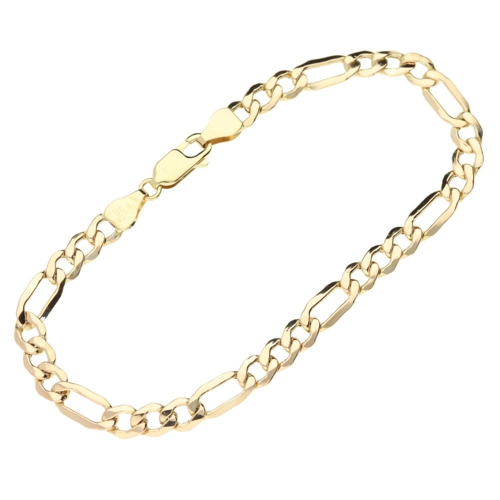 9ct Yellow Gold Ladies Figaro Bracelet- 7.5"