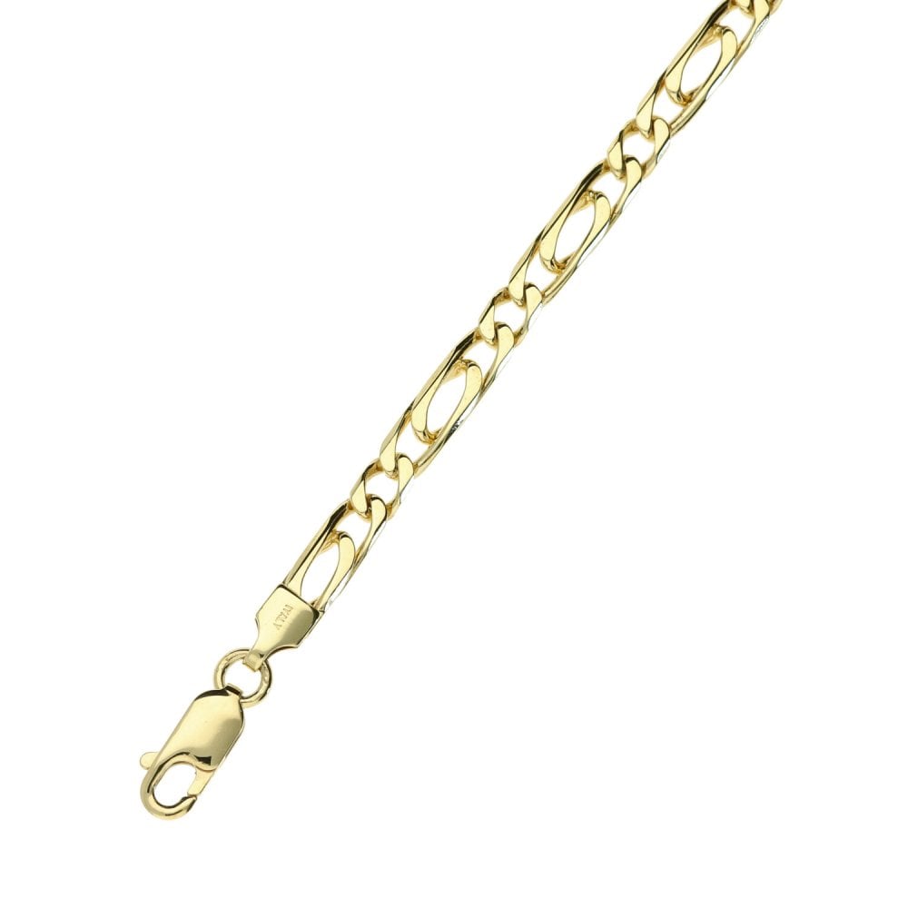 9ct Yellow Gold Figaro Bracelet Ladies -7.5"