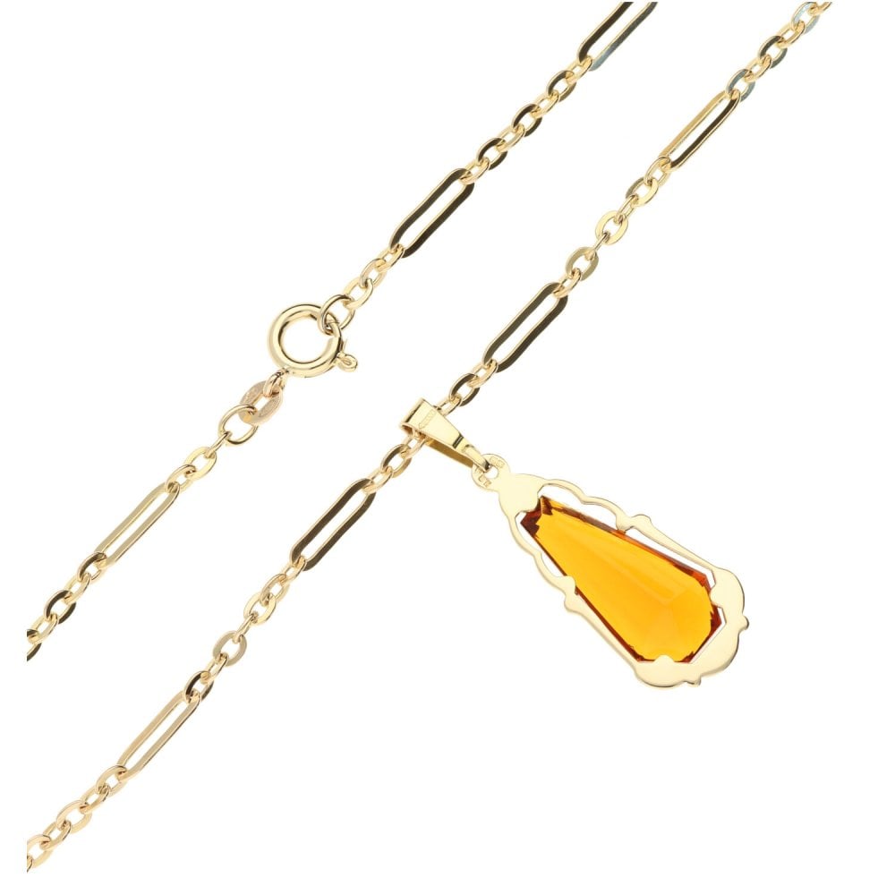 9ct Yellow Gold Ladies Fancy Link Chain & Orange Stone