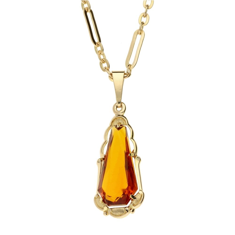 9ct Yellow Gold Ladies Fancy Link Chain & Orange Stone