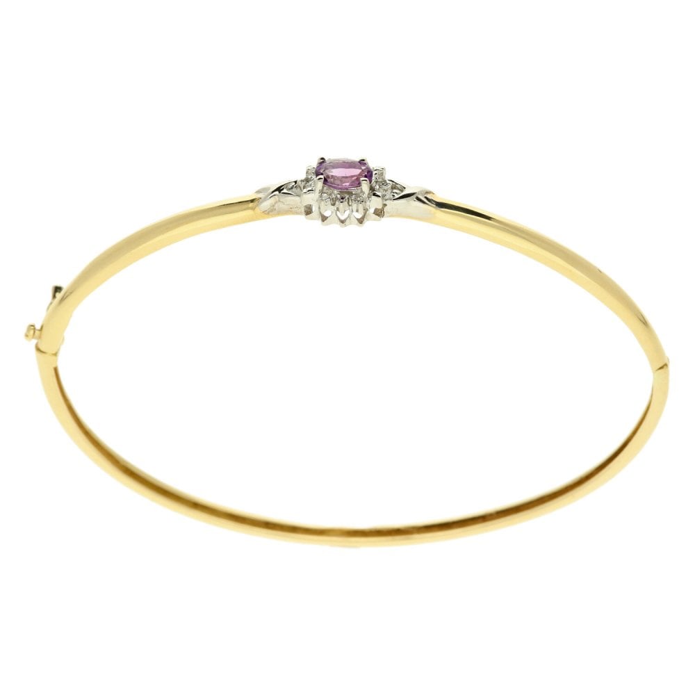 9ct Yellow Gold Amethyst Diamond Bangle