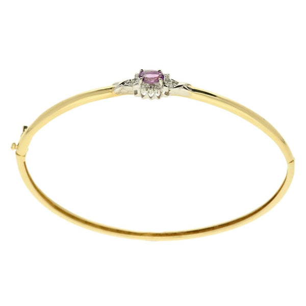 9ct Yellow Gold Amethyst Diamond Bangle
