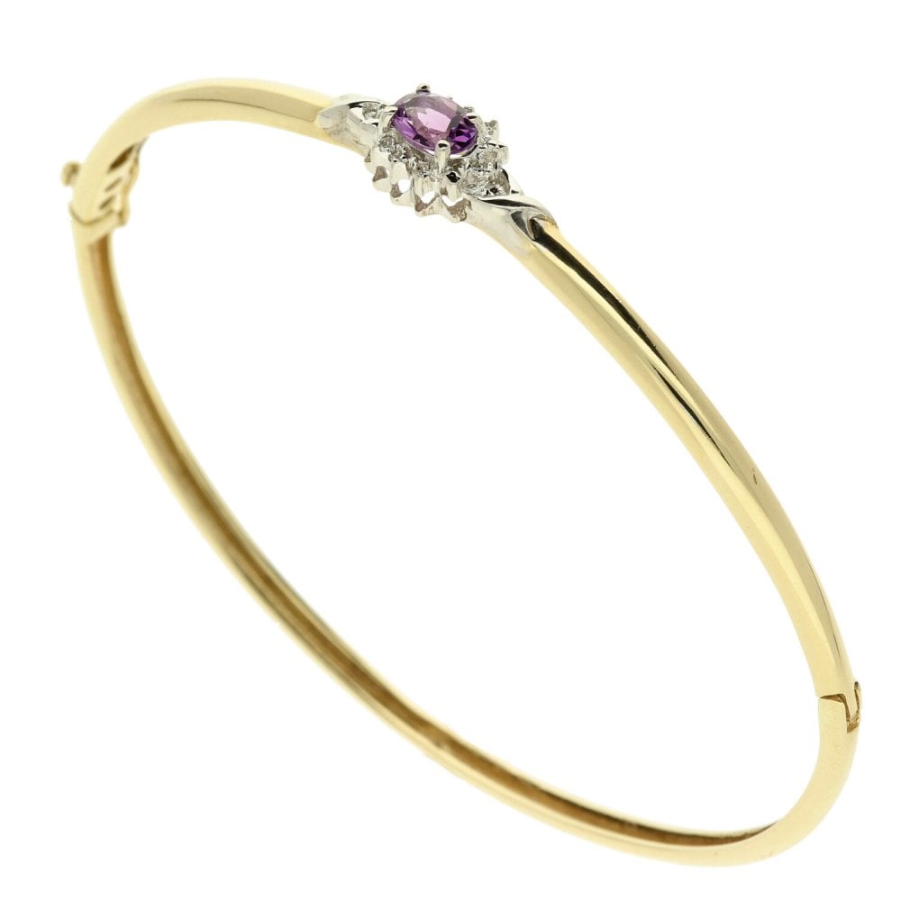 9ct Yellow Gold Amethyst Diamond Bangle