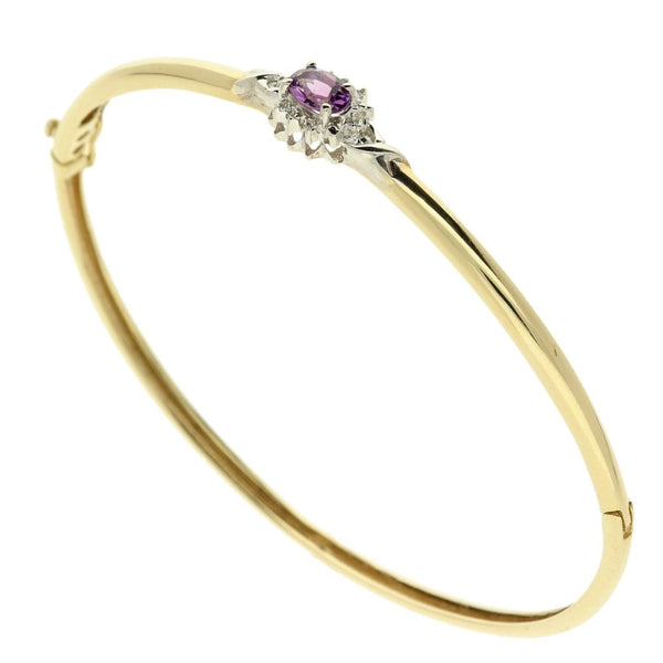 9ct Yellow Gold Amethyst Diamond Bangle
