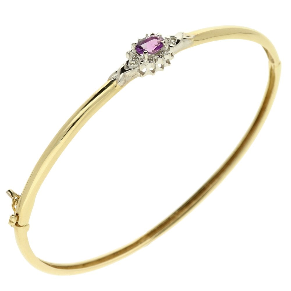 9ct Yellow Gold Amethyst Diamond Bangle