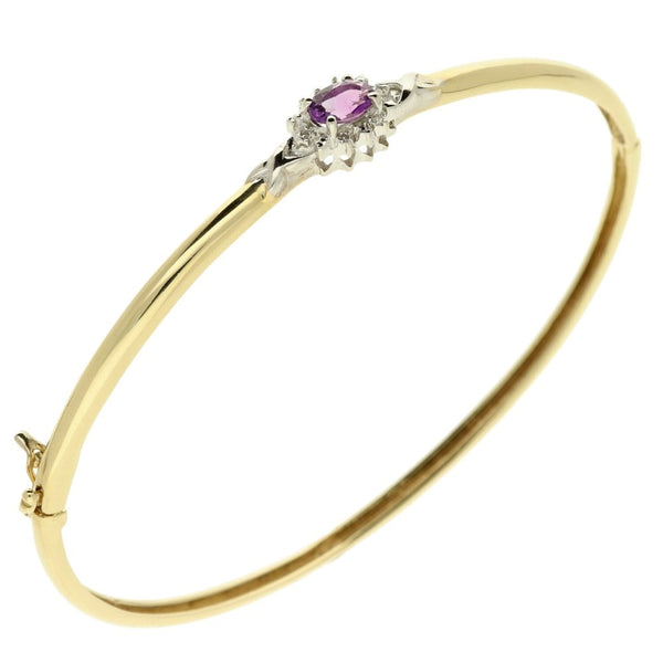 9ct Yellow Gold Amethyst Diamond Bangle
