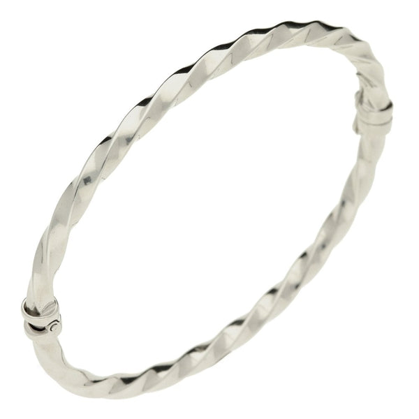9ct White Gold Hinged Twist Bangle - 4.8g