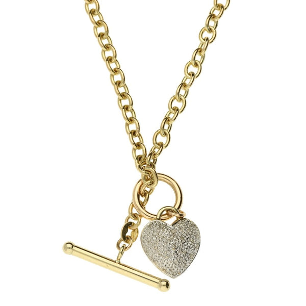 9ct Yellow Gold Diamond Heart Pendant & Chain