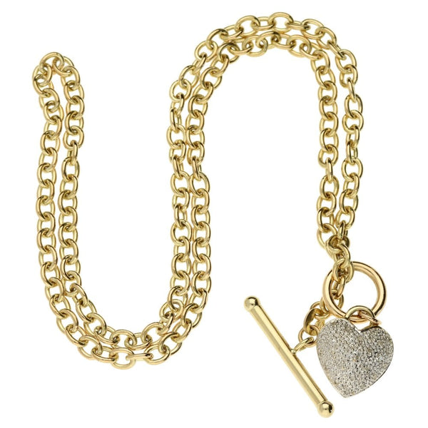 9ct Yellow Gold Diamond Heart Pendant & Chain