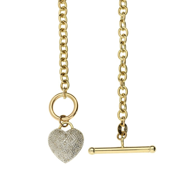 9ct Yellow Gold Diamond Heart Pendant & Chain