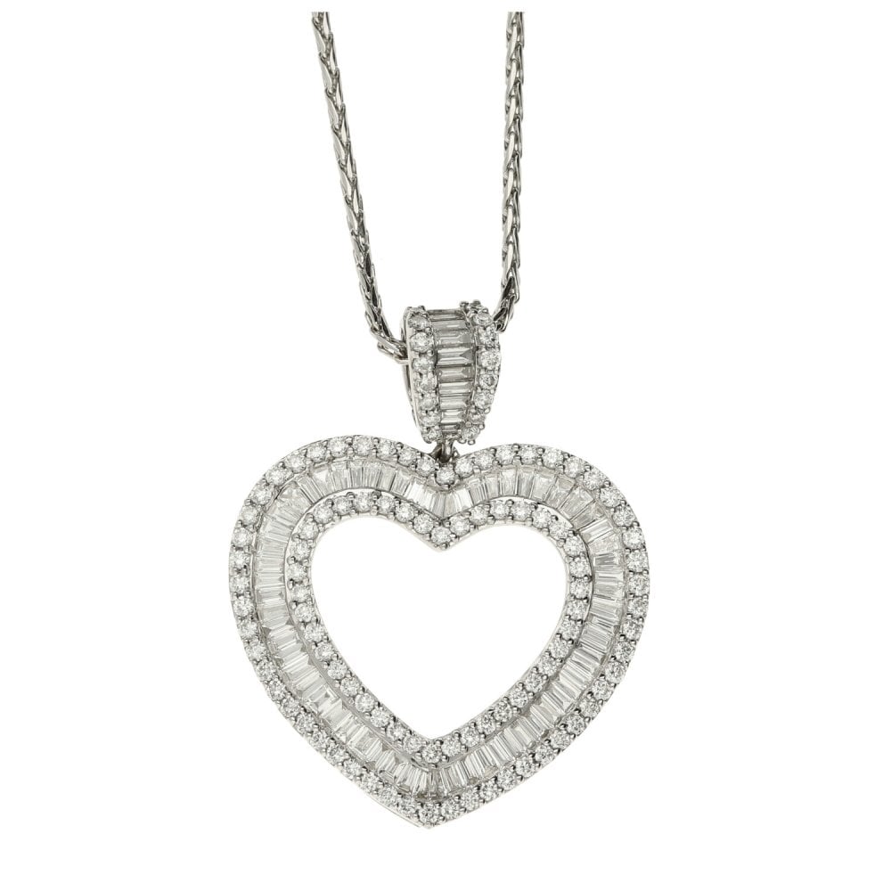 18ct White Gold Rope Necklace & Diamond Heart Pendant-18"