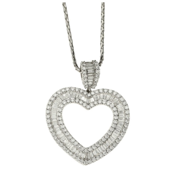 18ct White Gold Rope Necklace & Diamond Heart Pendant-18"