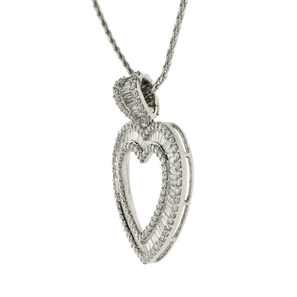 18ct White Gold Rope Necklace & Diamond Heart Pendant-18"