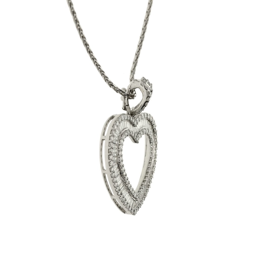 18ct White Gold Rope Necklace & Diamond Heart Pendant-18"