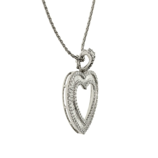 18ct White Gold Rope Necklace & Diamond Heart Pendant-18"