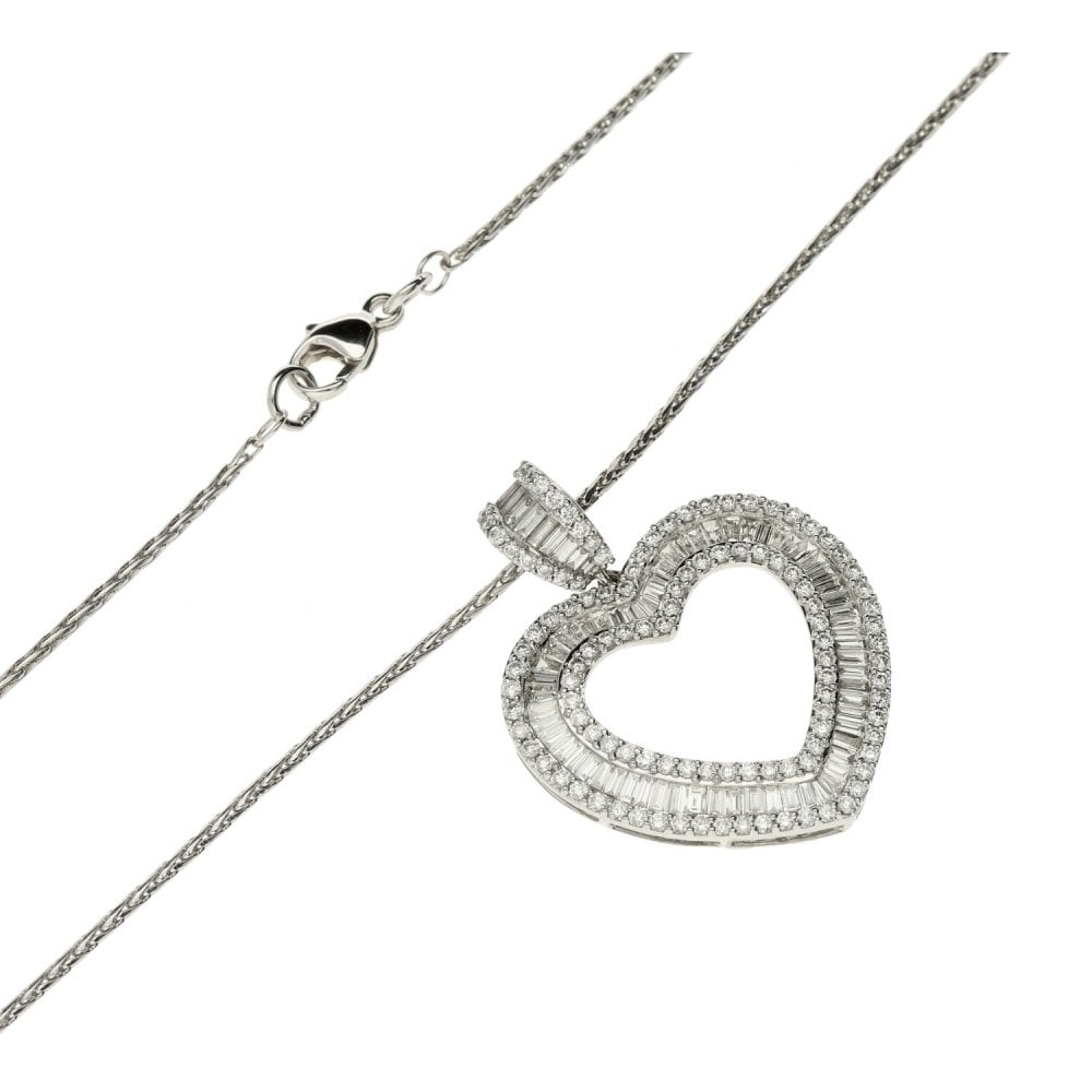 18ct White Gold Rope Necklace & Diamond Heart Pendant-18"