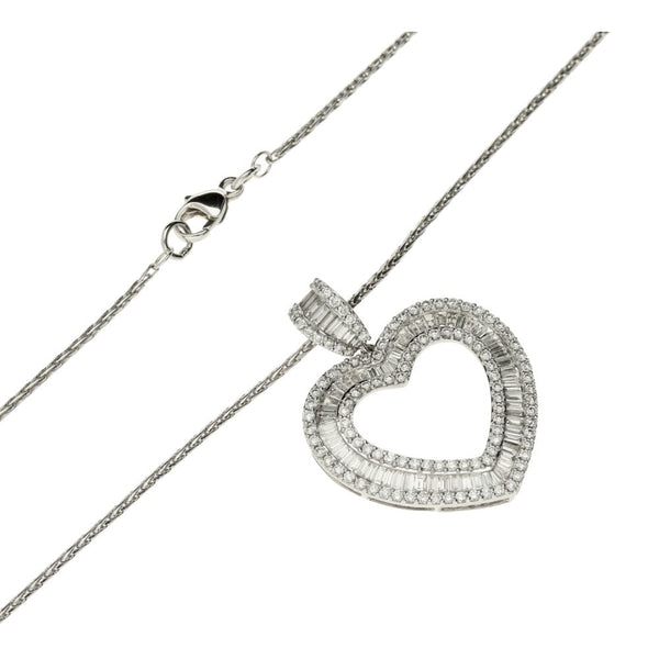 18ct White Gold Rope Necklace & Diamond Heart Pendant-18"