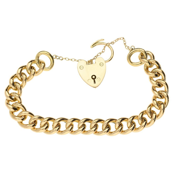 9ct Yellow Gold Ladies Hollow Curb Charm Bracelet-7"
