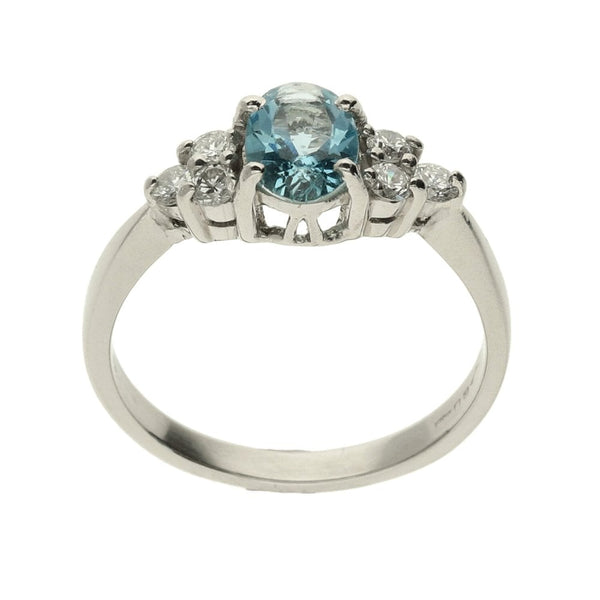 Platinum  Aquamarine & Diamond Stone Ring - Size M1/2