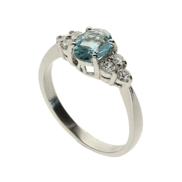 Platinum  Aquamarine & Diamond Stone Ring - Size M1/2