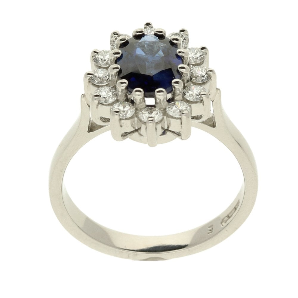 Platinum Sapphire & Diamond Cluster Ring- L
