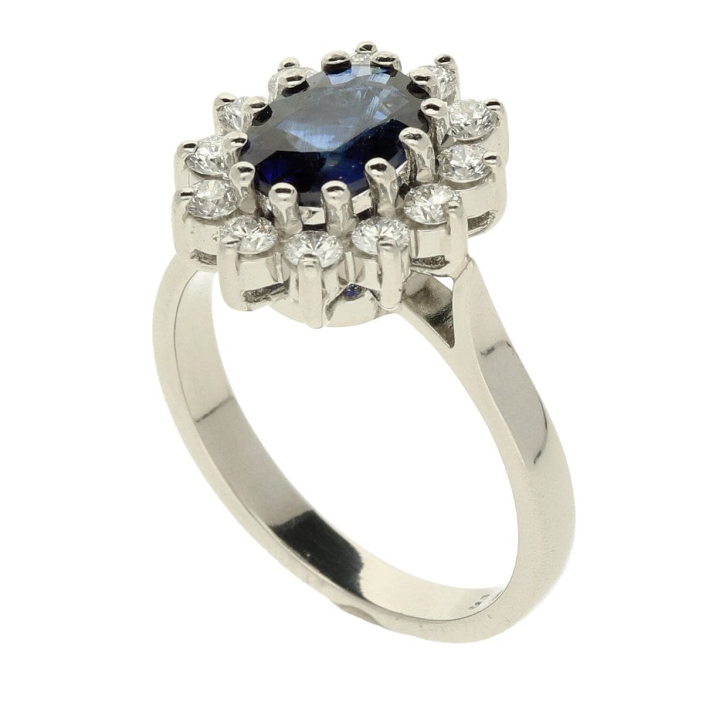 Platinum Sapphire & Diamond Cluster Ring- L