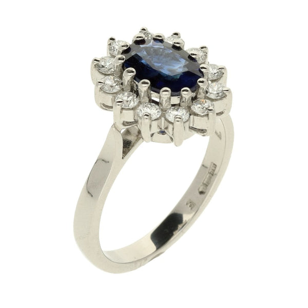 Platinum Sapphire & Diamond Cluster Ring- L
