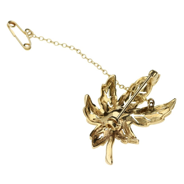 9ct Yellow Gold Pearl Leaf Brooch - 6.5g
