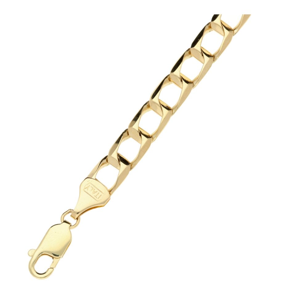 9ct Yellow Gold Gents Square Curb Bracelet - 9" - 18.2g