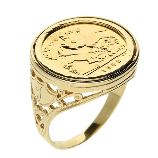 Yellow Gold 1982 Sovereign Coin Ring - Size X