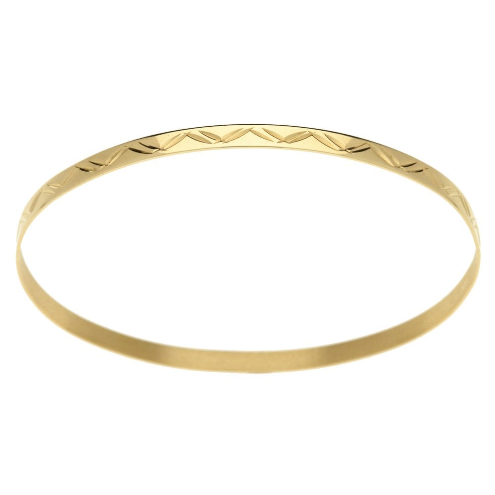 9ct Yellow Gold Patterned Solid Bangle