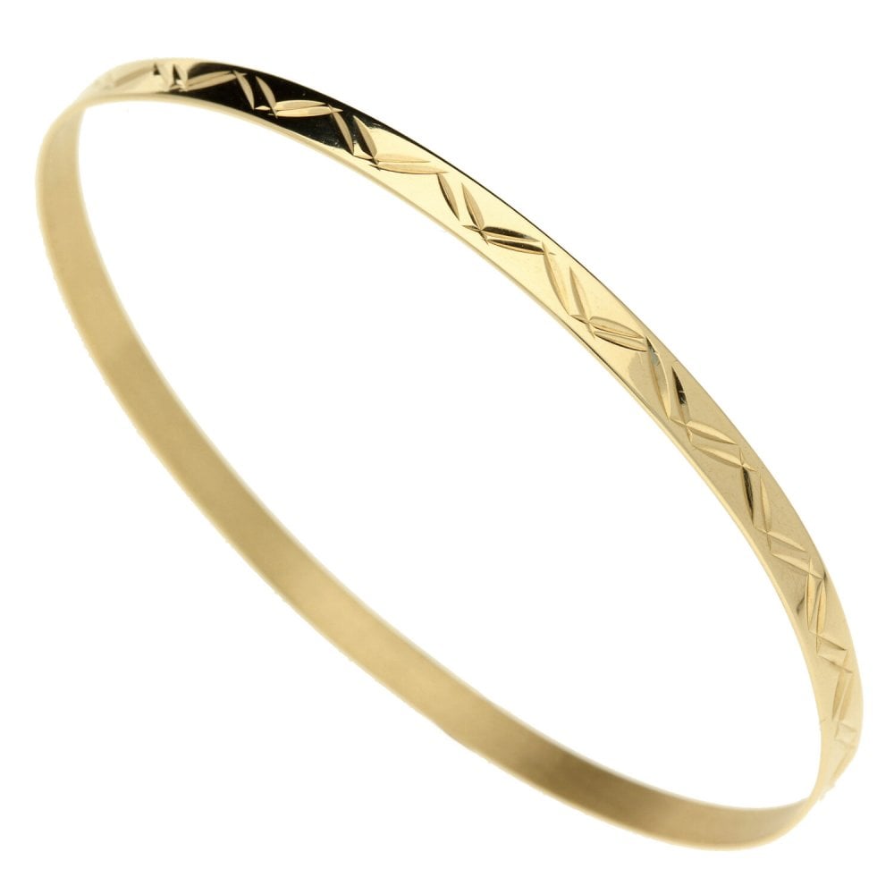 9ct Yellow Gold Patterned Solid Bangle