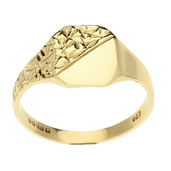 9ct Yellow Gold Half Patterned Signet Ring