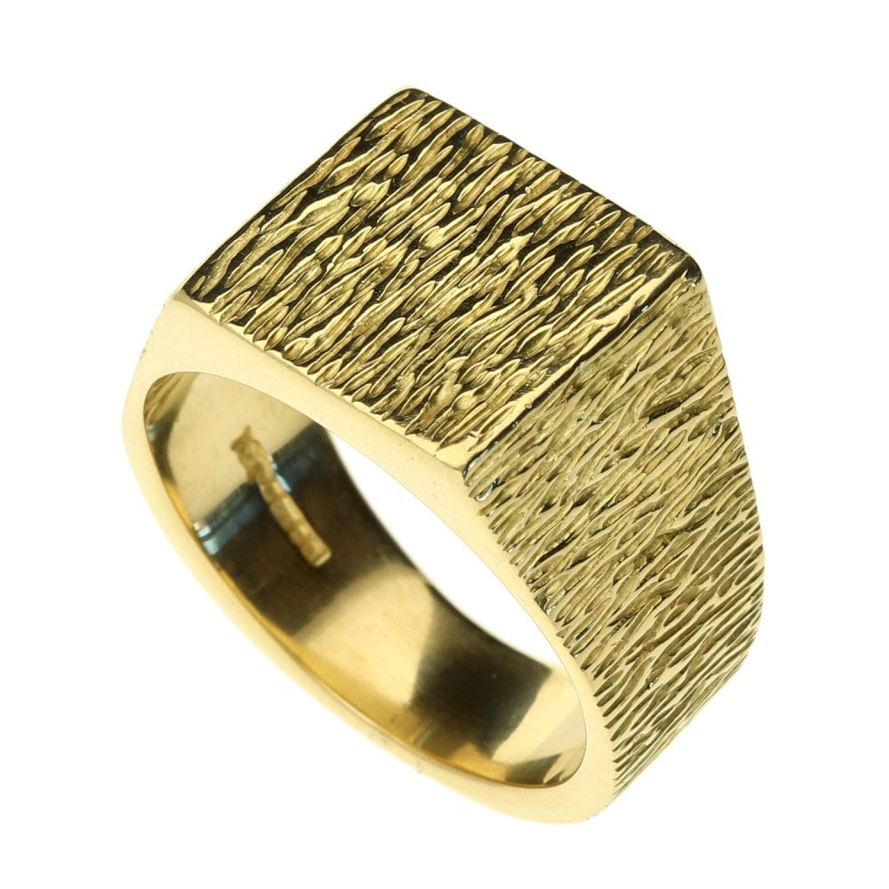 18ct Yellow Gold Square Bark Signet Ring