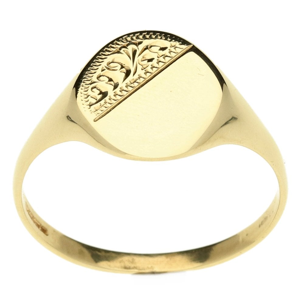 9ct Yellow Gold Patterned Oval Signet Ring