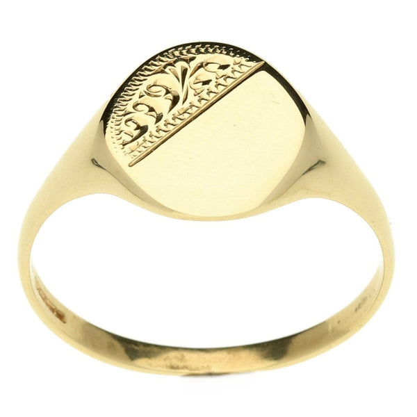 9ct Yellow Gold Patterned Oval Signet Ring