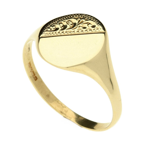 9ct Yellow Gold Patterned Oval Signet Ring