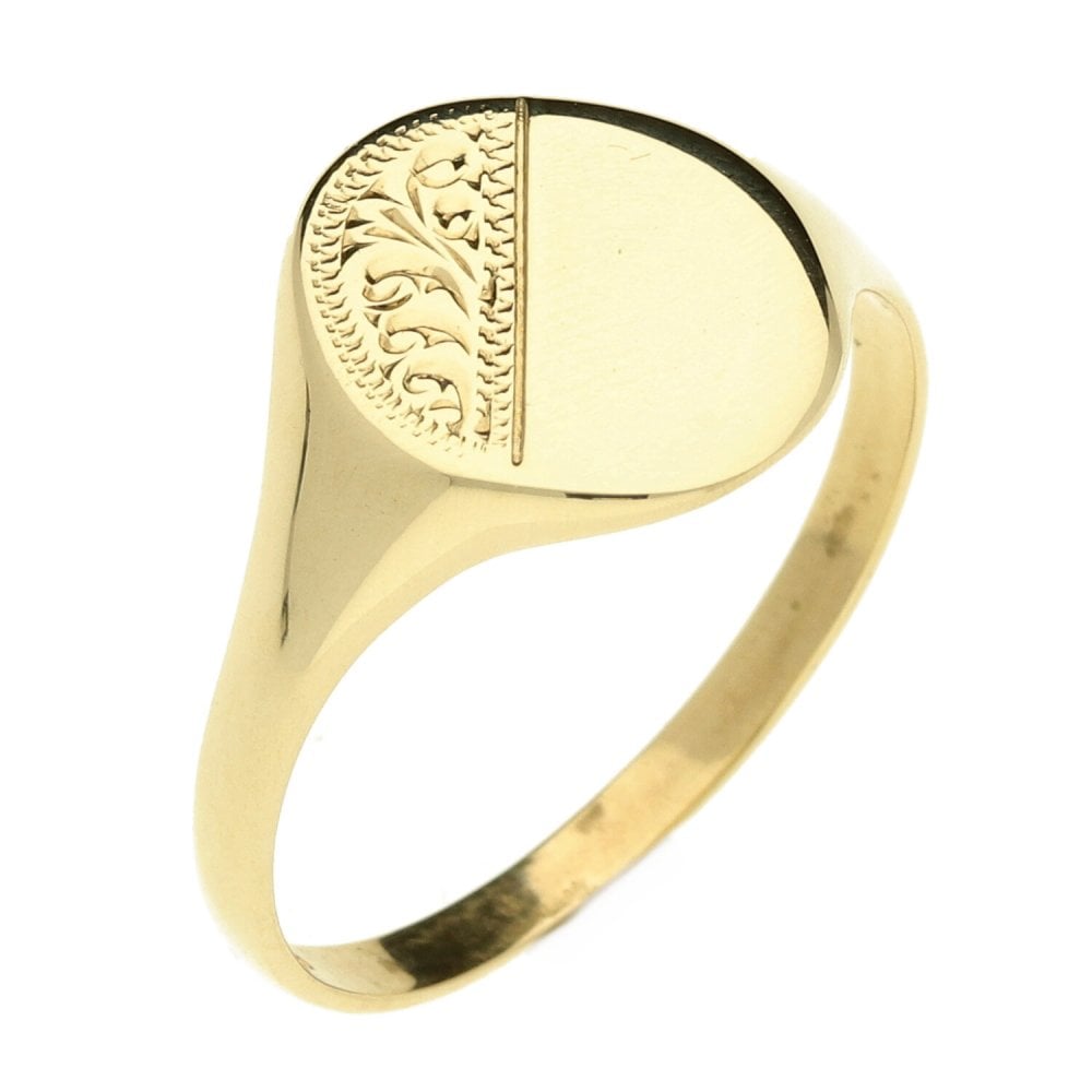 9ct Yellow Gold Patterned Oval Signet Ring