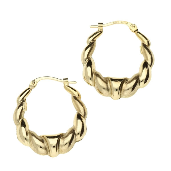 9ct Yellow Gold Patterned Creole Earrings -1.6