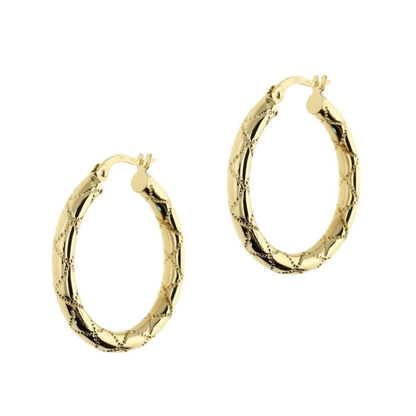 9ct Yellow Gold Patterned Hoop Earrings- 1.7g